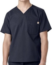 Carhartt Men s Scrubs C15108 Classic Ripstop BiSwing Chest Pocket V-Neck Navy Lg