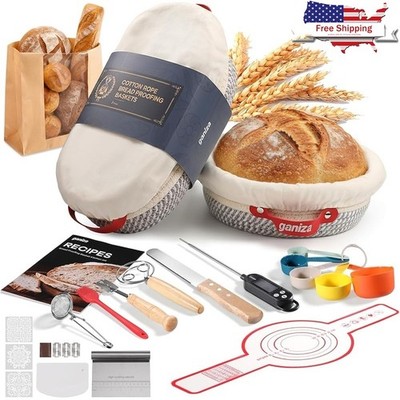 Complete Sourdough Bread Baking Kit W/ Proofing Baskets Tools Recipes & Guide US