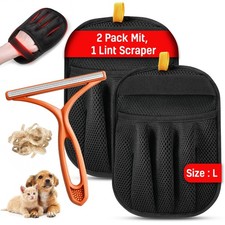3 pcs Pet Hair Removal Glove for Dogs and Cats 2 Pack Mit, 1 Lint Scraper -...