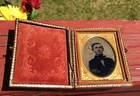 EARLY 1850'S AMBROTYPE PHOTOGRAPH WOOD CASE LEATHER YOUNG MAN NICELY DRESSED