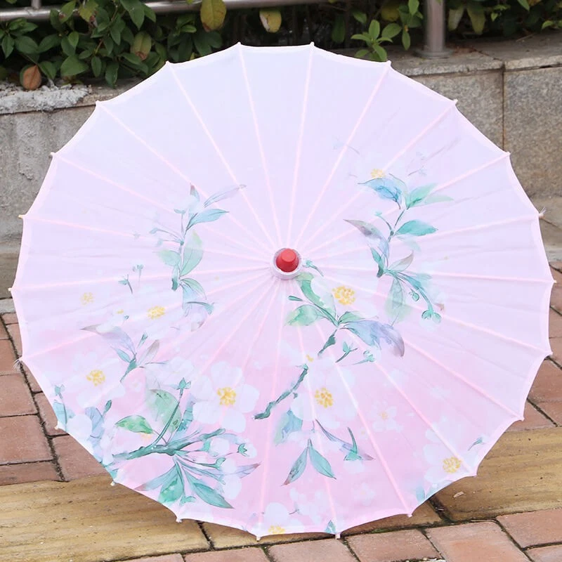 Sombrilla Paraguas Vintage Chino Tradicional Floral Impermeable Tela Varilla Madera Foto 3 de 4