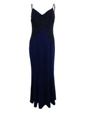 Lauren by Ralph Lauren Women's Lace-Overlay Jersey Gown (8, Indigo Black)