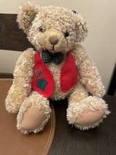 Retired Original Hallmark stuffed bear 10 Inches- Red Vest And tie