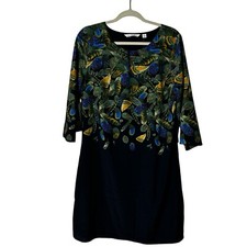 Isaac Mizrahi Live Dress Size 12 Blue Floral Knee Length 3/4 Sleeve Mixed Media