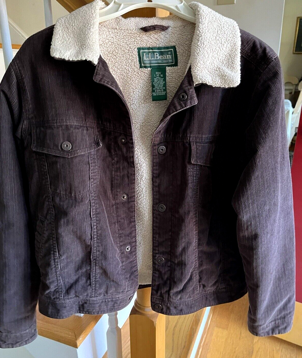 2007 LL Bean Kid's L 14-16 Brown Corduroy Sherpa Trucker Jacket