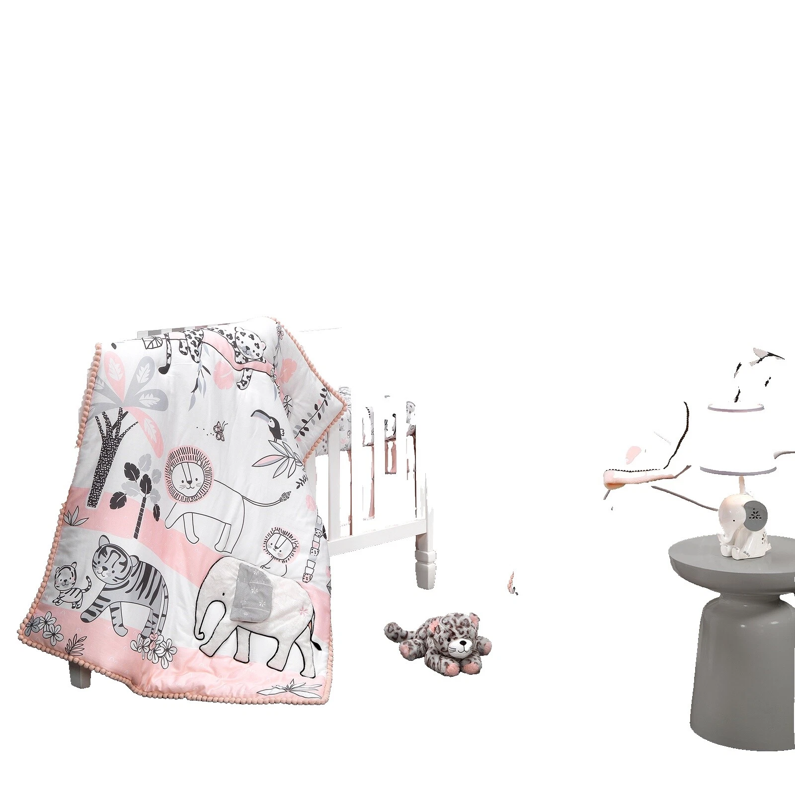 White Jungle Nursery Bedding Sets for Girls