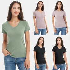 Women Merino Wool Tencel Base Layer TopsT-Shirts Round Collar Short Sleeve Tee