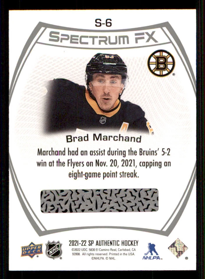 2021-22 SP Authentic Spectrum FX #S6 Brad Marchand - Image 2 of 2