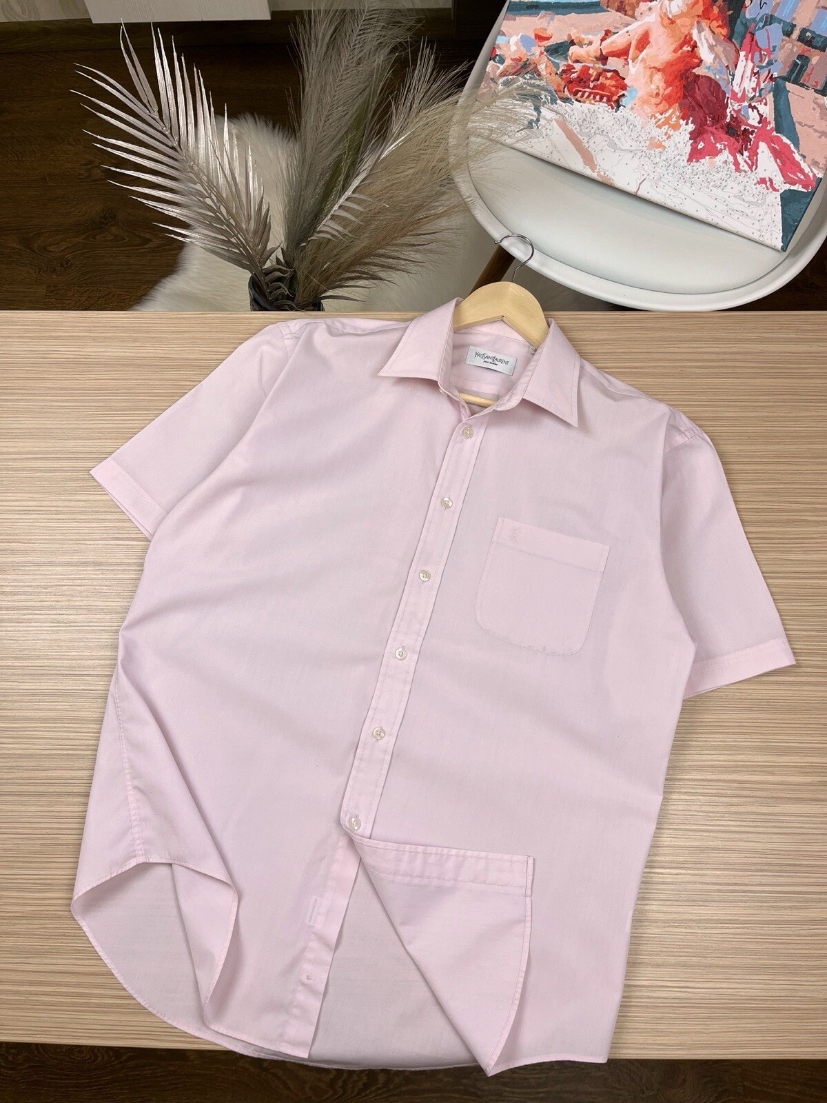 Yves Saint Laurent camicia uomo rosa manica corta taglia 39 15