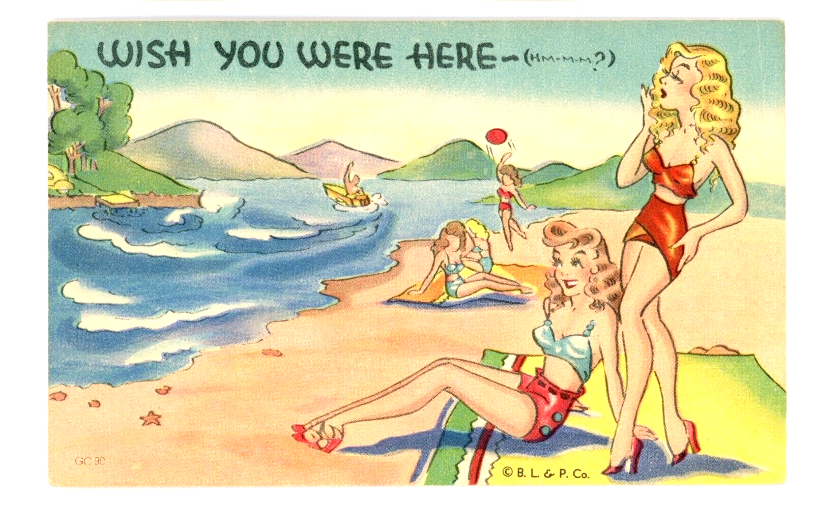 Vintage Postcard Humor Wish You Were Here Women On The Beach Comic Cartoon  | eBay