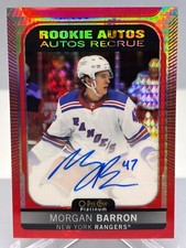 21-22 Morgan Barron /60 #R-MB OPC Rookie Autographs Red Prism New york Rangers