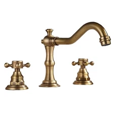 Antique Bathroom Sink Faucet 3 Hole Widespread 2 Handle Vanity Basin Mixer Taps