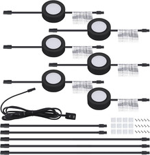 6-Pack Wired LED Puck Lights 3000K, Plug-In/Hardwired, Black, Recessed/Surface