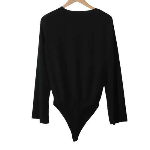 ASOS O-Ring Cutout Bodysuit Women's Size 6 Black V Neck Long Sleeve Bodysuit - Picture 4 of 8