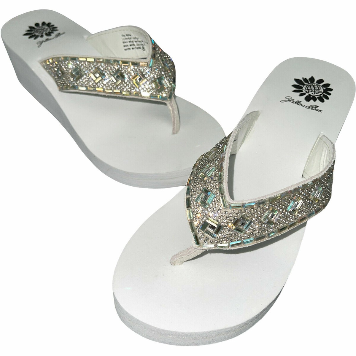 Yellow Box Solanna Flip Flops White Sparkle Jeweled