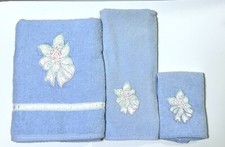 Vintage Satin Trimmed Towel Pink Blue Butterfly Floral Bath Set Decor