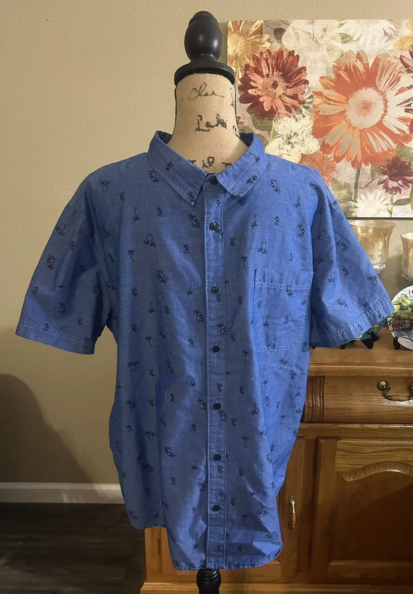 Disney Button Up Shirt All Over Mickey Mouse Palm Tree Design Mens XL