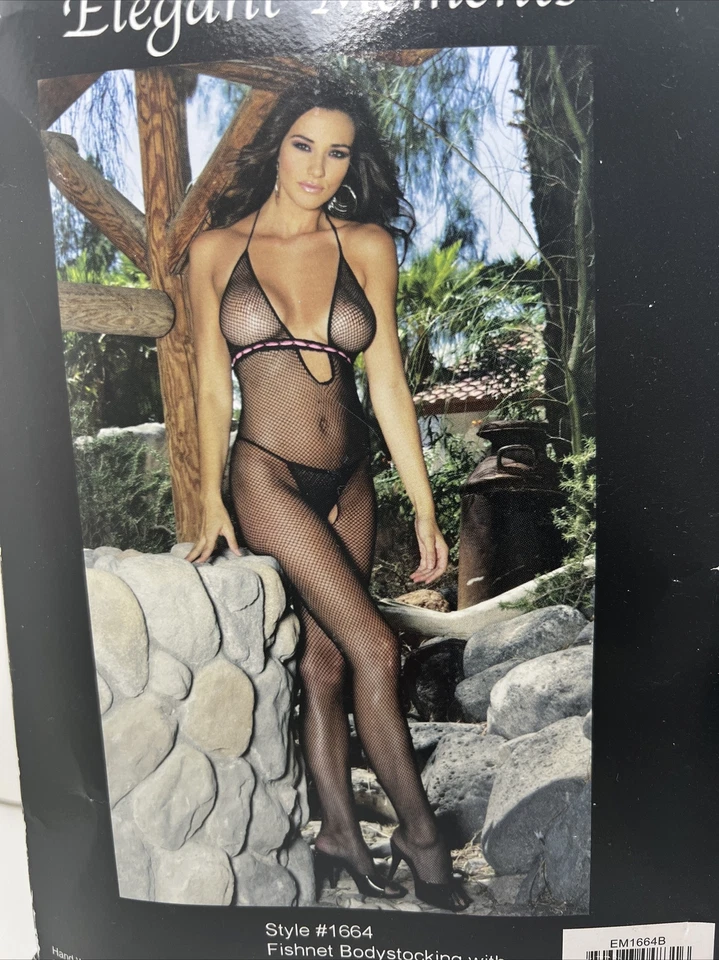 Lencería bodystocking negra sexy de red elegante Moments para mujer OS Foto 2 de 4