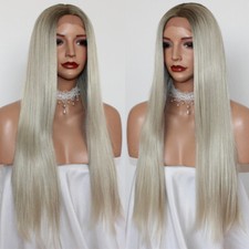 Long Straight Synthetic Lace Front Wigs Ombre Brown Blonde Soft Hair Black Women