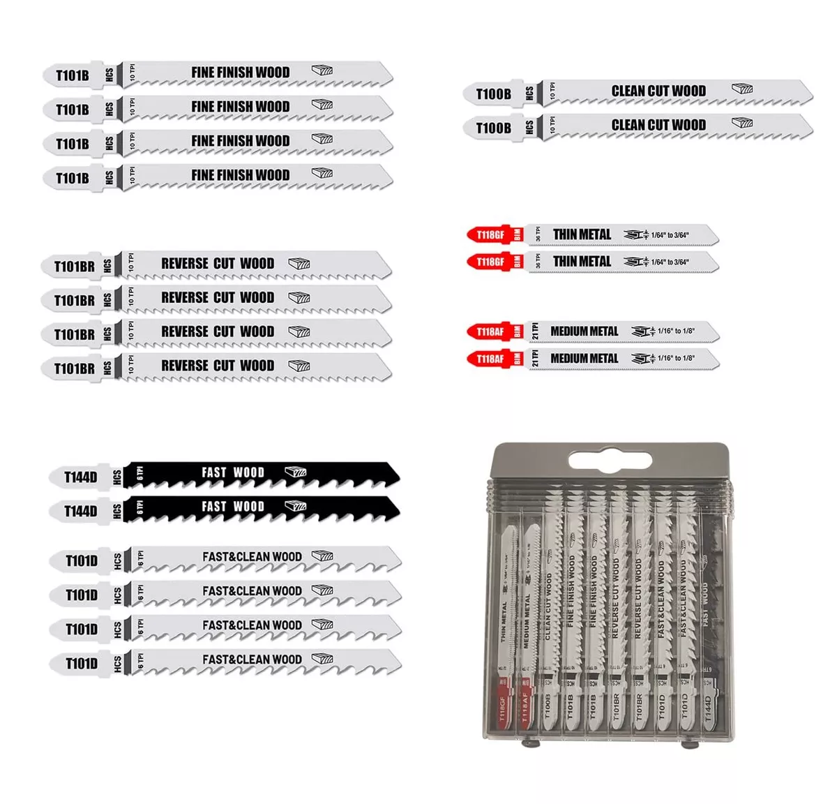 Jigsaw Blades Set T Shank for Wen 33606 for Wood Metal Cutting 20 Pack