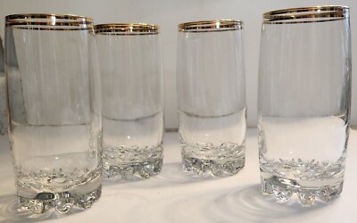 VTG MCM Set of 4 Pasabahce Turkey Art Of Glass Gold Rim 12 Oz Cocktail Glassware
