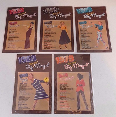 Lot Of 5 - Seek Publishing  ''Back-When'' Big Magnets - 1939-49-59-69-79 - New