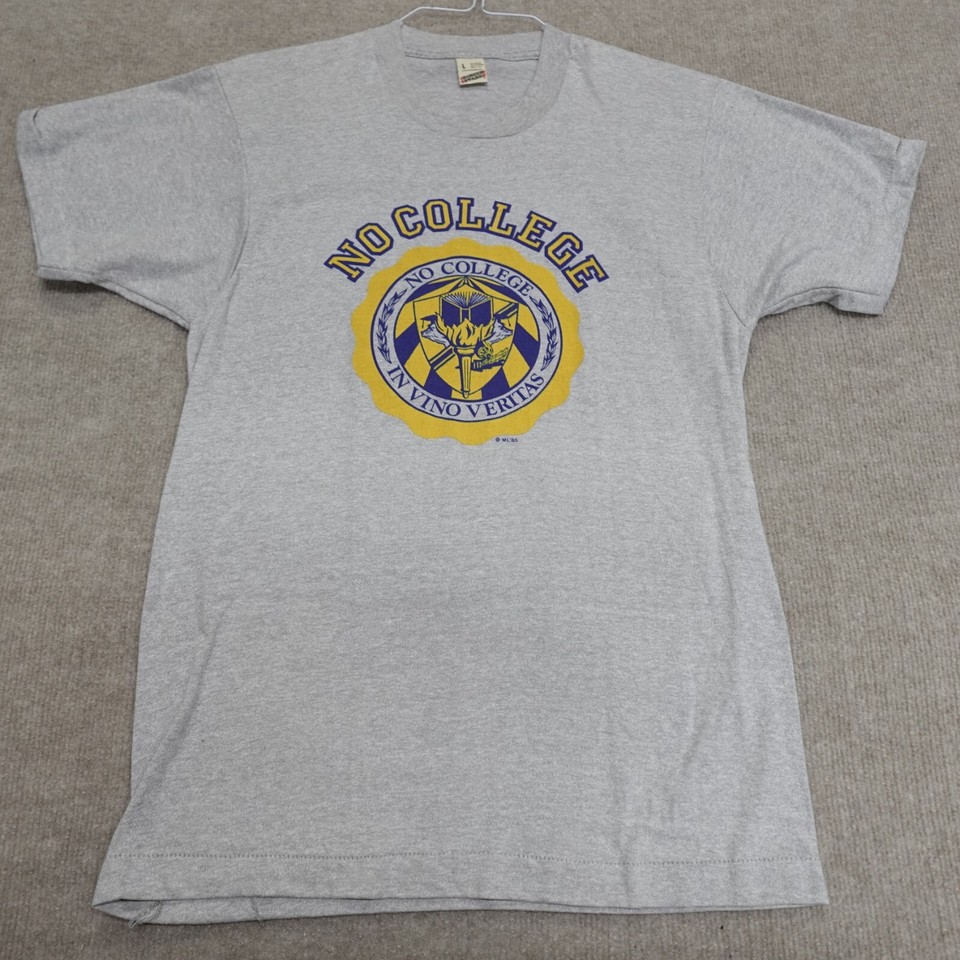 Vintage Novelty Shirt Small Gray 1985  No College In Vino Veritas Screen Stars