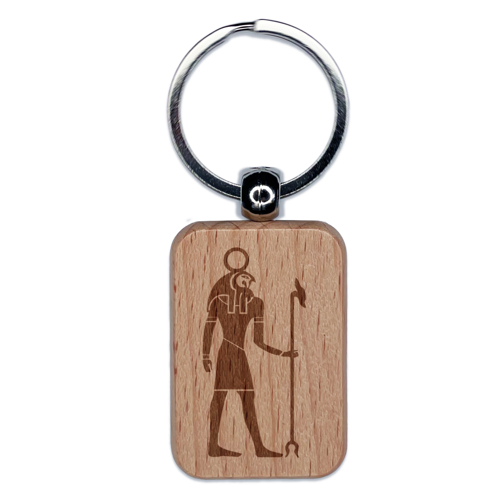 Engraved Egyptian Ra Horus Hieroglyph Wooden Keychain Charm Tag  