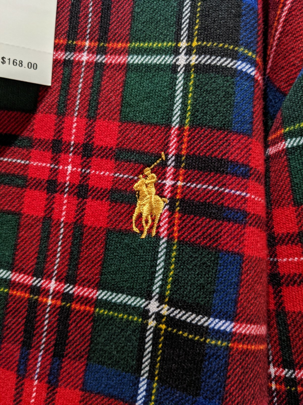 NUOVO! POLO RALPH LAUREN MAGLIONE MED ROSSO VERDE NATALE PLAID PONY FELPA