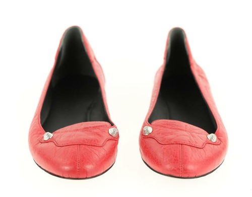 NEW BALENCIAGA RED DISTRESSED LEATHER STUDDED ARENA BALLET FLATS 41 ITALY - Picture 5 of 12