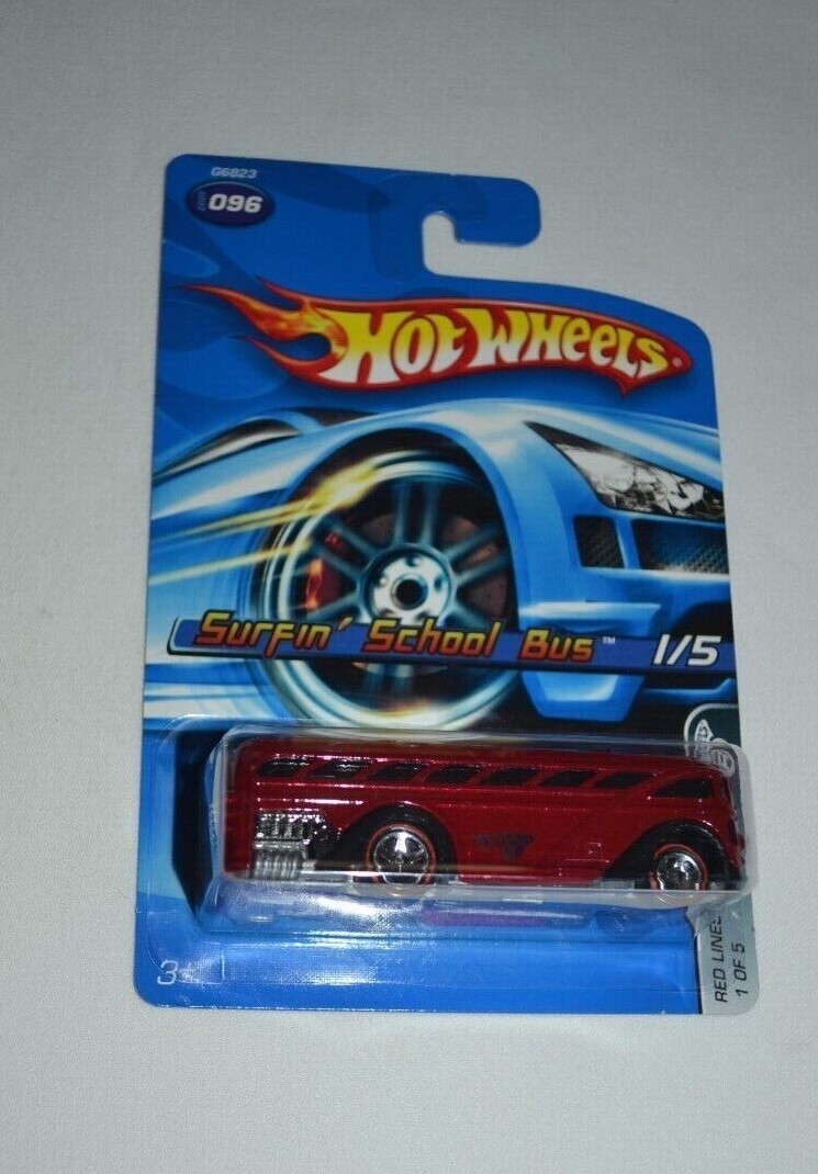 2005 HOT WHEELS RED LINES OF SURFIN' SCHOOL BUS RED