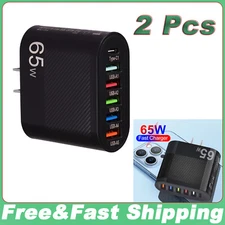2 PCS 65W 5-USB Type C Fast Wall Charger PD QC3.0 Adapter for iPhone Samsung US