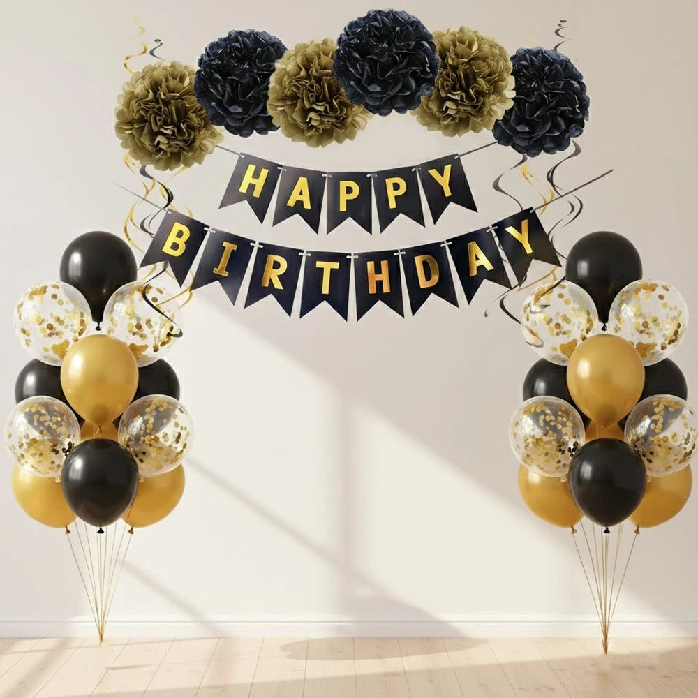 Black and Gold Birthday Decoration Set