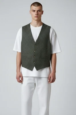 Gilet Cardigan James Dillon Vert Et Bleu En Laine Acrylique Vintage Taille M - Photo 1/4