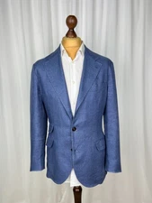 BRUNELLO CUCINELLI Solid Blue 100% Linen Half-Lined Sport Coat 40US50IT