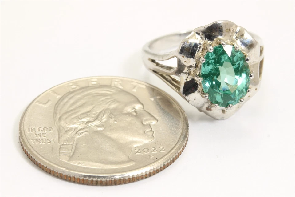 Vintage Sterling Silver Small Synthetic Paraiba Tourmaline Ring Sz4.75/5 - Image 2 of 4