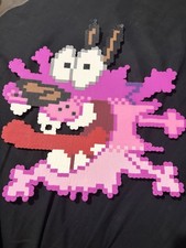 Handmade Perler Fused Bead Courage the Cowardly Dog Pixel Art Wall Decor Pink