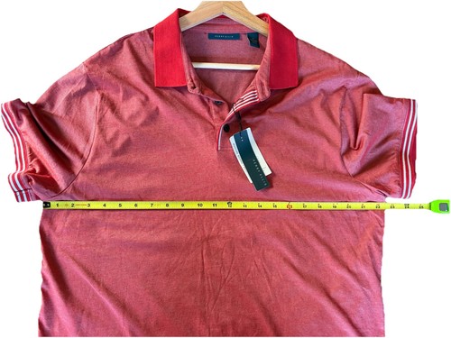 Camisa Polo Perry Ellis Roja Talla Para Hombre XL Corta Slv Fina Rayas Absorbente de Humedad - Imagen 8 de 13