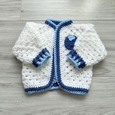 Newborn Baby Crochet Blueberry Cardigan, Handmade, Ready to Ship, Sweater, Gift