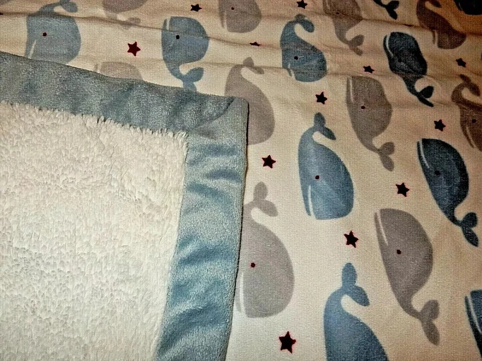3D LN 30x40 WENDY BELLISSIMO Ballenas Estrellas Felpa Terciopelo Cuna Bebé Manta Lovey Foto 2 de 4