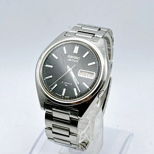 Seiko Actus 21J Automatic Day-Date Black Dial Vintage Men's Watch Japan