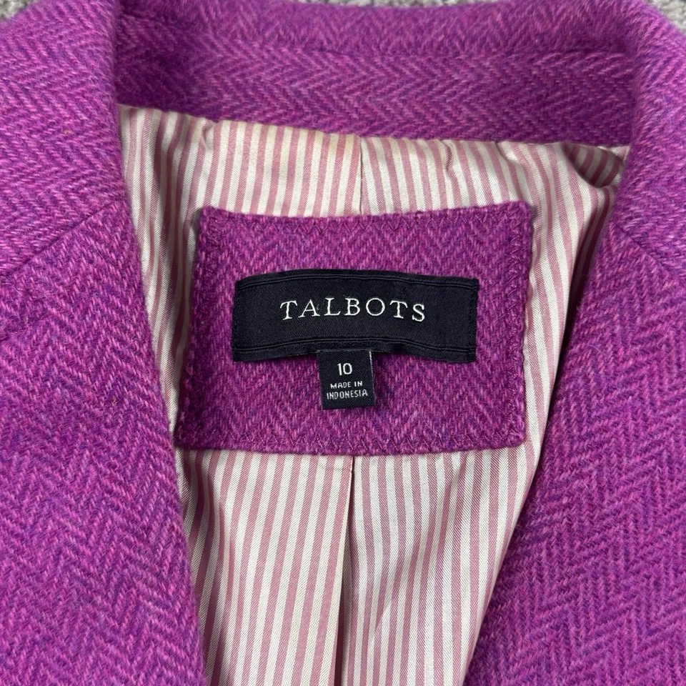 Chaqueta Blazer Talbots Mujer 10 Mezcla de Lana Dos Botones Espiga Púrpura Preppy Foto 2 de 4