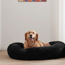 Calming Donut Dog and Cat Bed 40" Plush Dog Bed Washable round Pet Bed Black