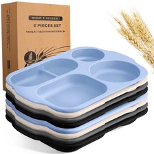 Vesici 8 Pcs Large 12 Inch Unbreakable Divided Plates for Kids Adults - Wheat...