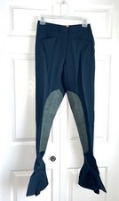 Vtg 50s Side Zip Landau Equestrian Pants Wool  Leather - Stirrup Sz 27 W TEAL