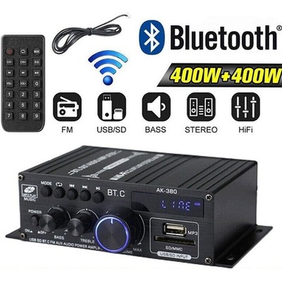Bluetooth HiFi Power Amplifier Mini Audio Digital Stereo FM AMP Remote 12V 800W
