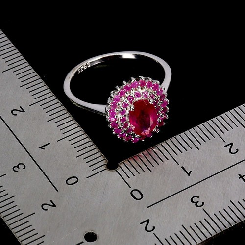 Summer 925 Silver Ring Oval Ruby 7x5mm Ruby Diamond Cut Gemstone Jewelry Sz 7 - Picture 3 of 13