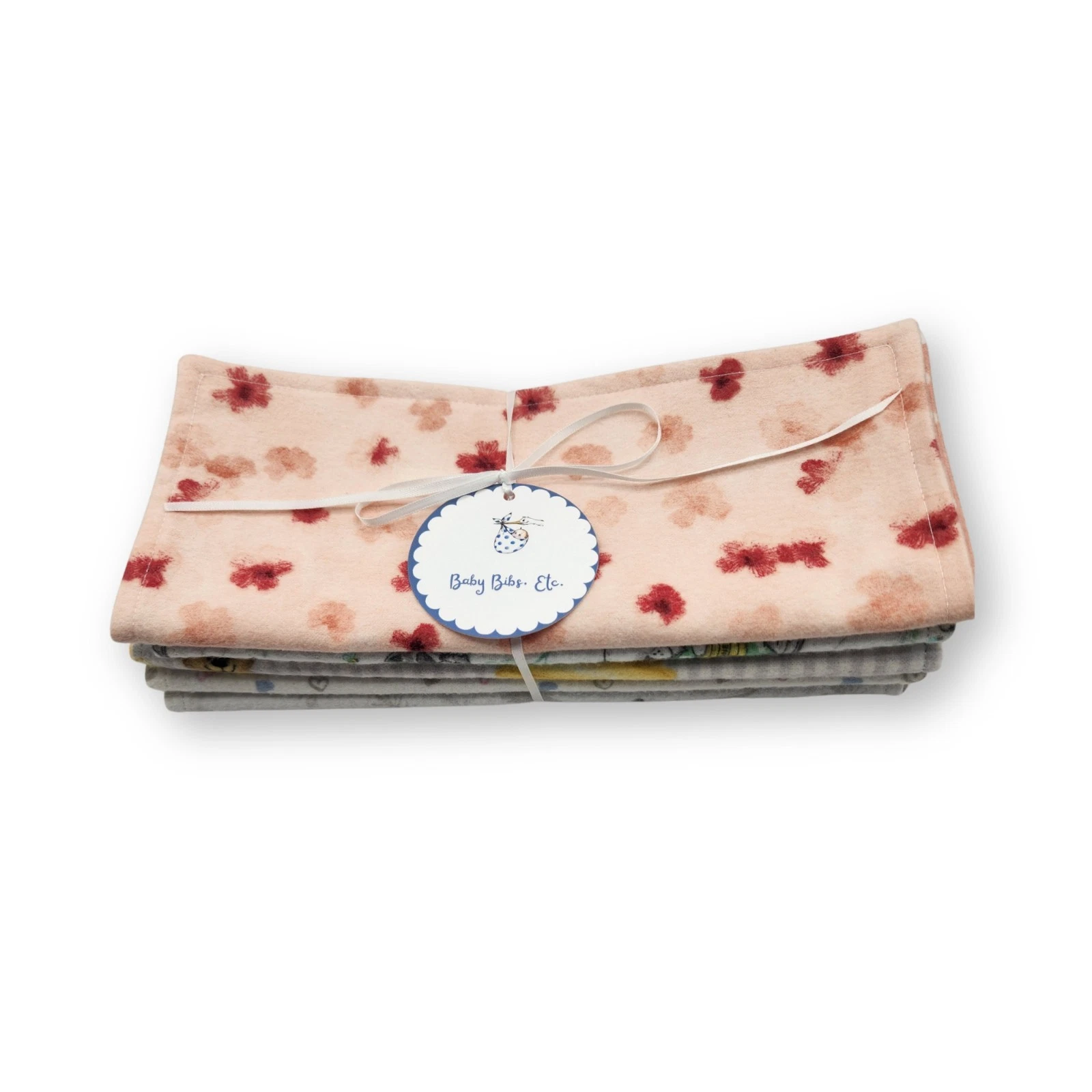 Infant Girl Handmade Flannel Burp Cloths Set of 5, Baby Shower Gift Essentials