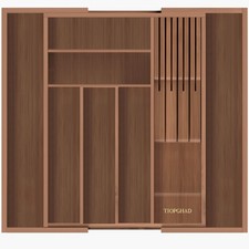 Bamboo-Silverware-Drawer-Organizer-Kitchen, Expandable Utensil Holder Cutlery...