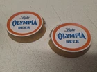 (2) Vintage Plastic Olympia Light Beer Signs 4" Wide